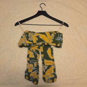 Farm Rio Green Foliage Sketch Lenzing Ecovero Euroflax Crop Top, XS